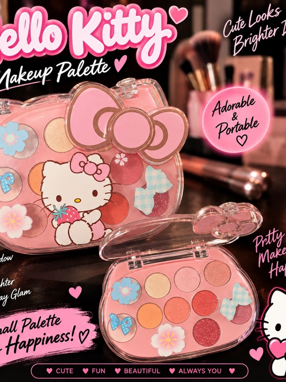 Hello Kitty Pink & Gold Eyeshadow Palette – Shimmery Pink Tones